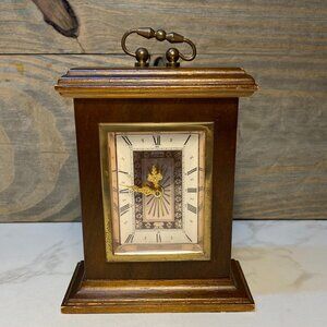 Wooden Mantel or Desk Alarm Clock Made in Germany by Linder Cuckoo Clock Co.